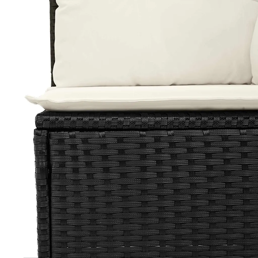 6-osaline polürotangist aiadiivanikomplekt patjadega, must-kreem, reguleeritava kõrgusega lauaga