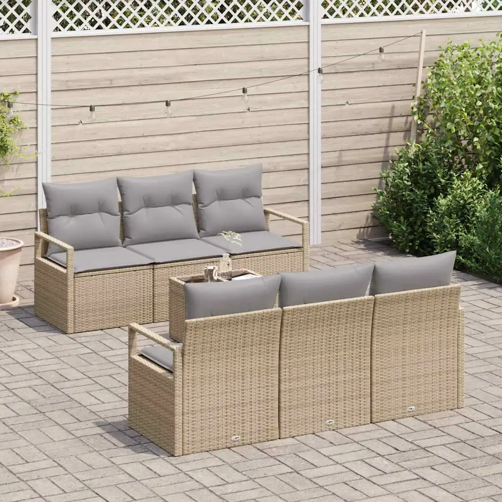 Modulaarne 7-osaline aiadiivani komplekt patjadega, beež ja hall polürotang