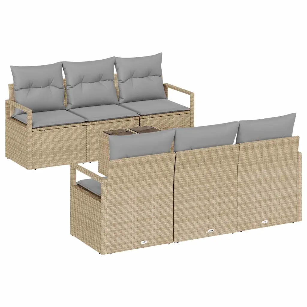 Modulaarne 7-osaline aiadiivani komplekt patjadega, beež ja hall polürotang