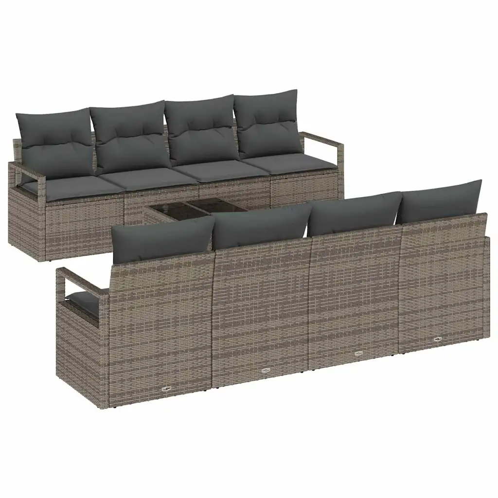 7-osaline modulaarne aia diivanikomplekt patjadega, hall polürotang, laud 55 x 55 cm