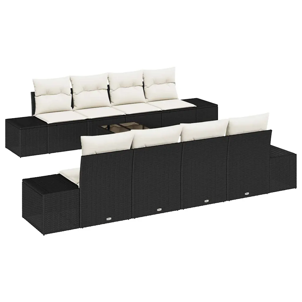 7-osaline modulaarne aiamööbli komplekt patjadega, must ja kreem polürotang, laud 55 x 55 x 37 cm