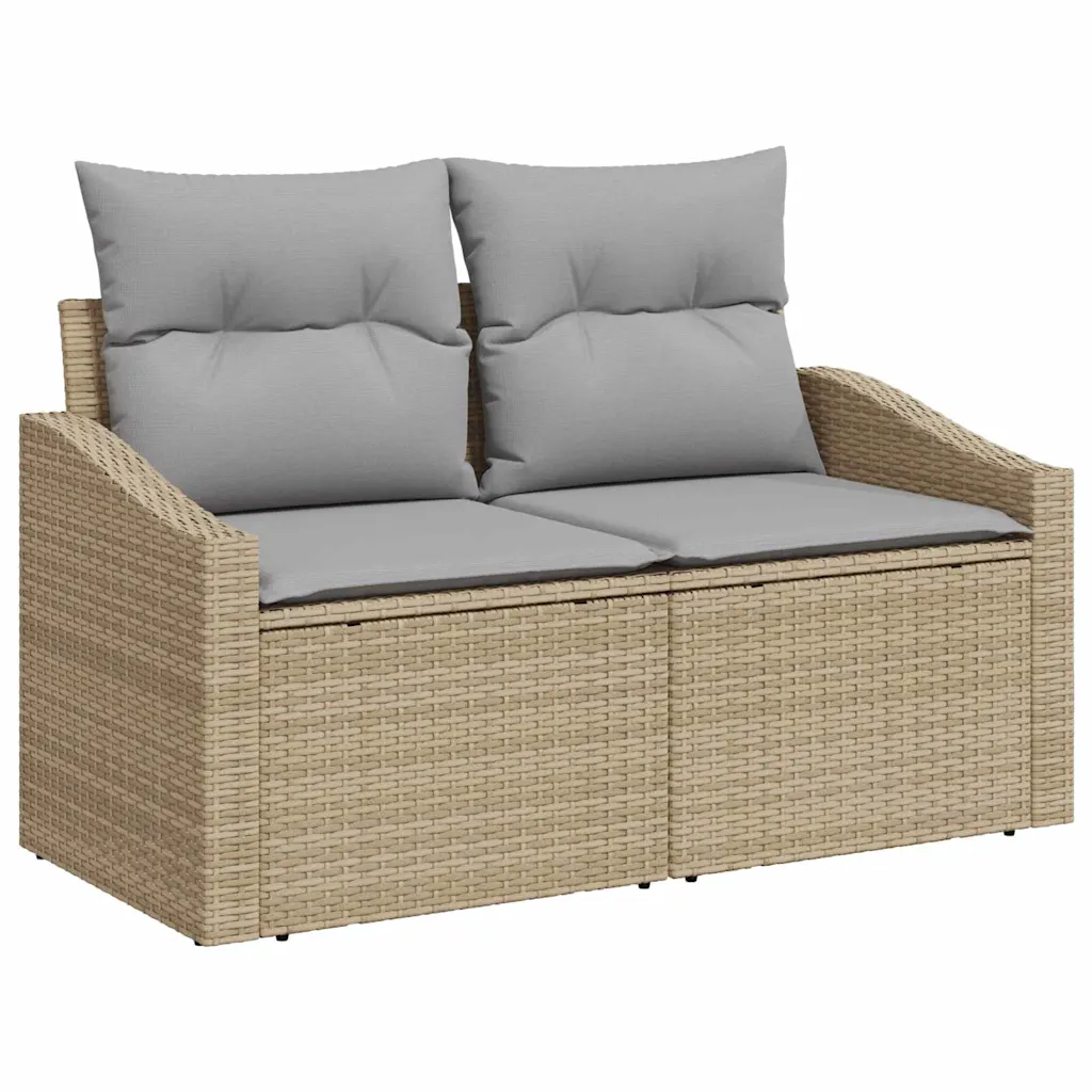 8-osaline aiamööbli diivanikomplekt, modulaarne beež polürotang, heledhallid padjad, reguleeritava kõrgusega laud 55 x 55 x 37 cm