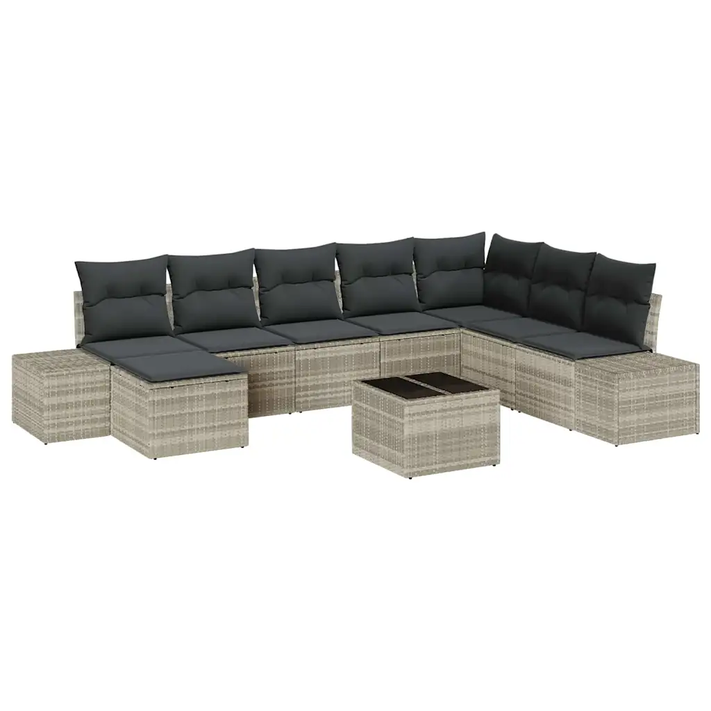 9-osaline modulaarne aia diivanikomplekt patjadega, helehall polürotang
