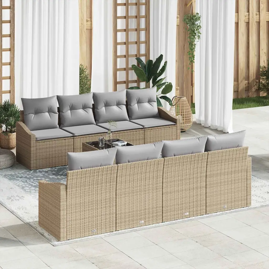 9-osaline modulaarne aiamööbli diivanikomplekt patjadega, beež ja heledhall polürotang