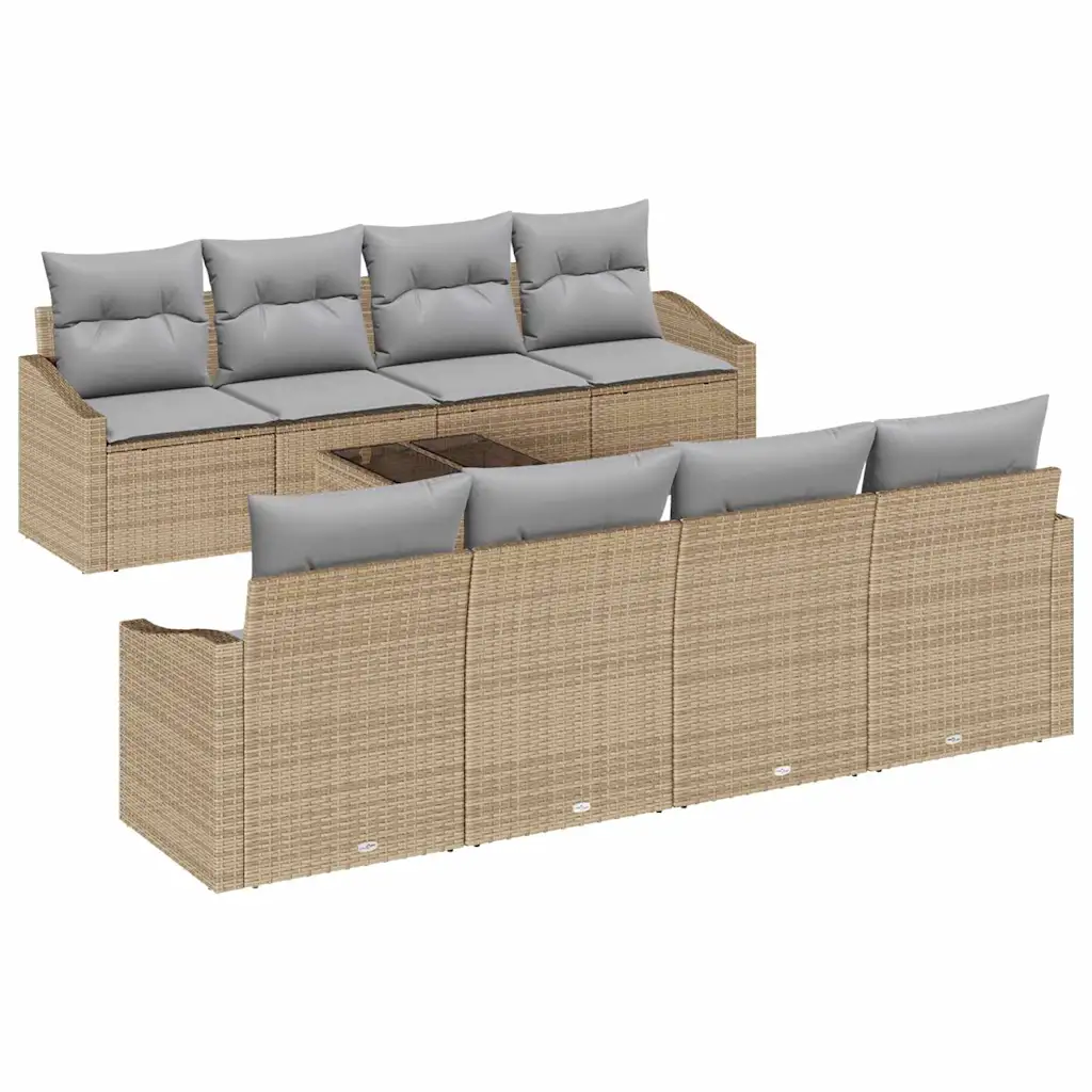 9-osaline modulaarne aiamööbli diivanikomplekt patjadega, beež ja heledhall polürotang