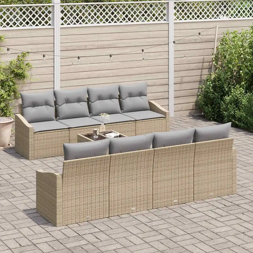 9-osaline modulaarne aiamööbli diivanikomplekt patjadega, beež ja heledhall polürotang