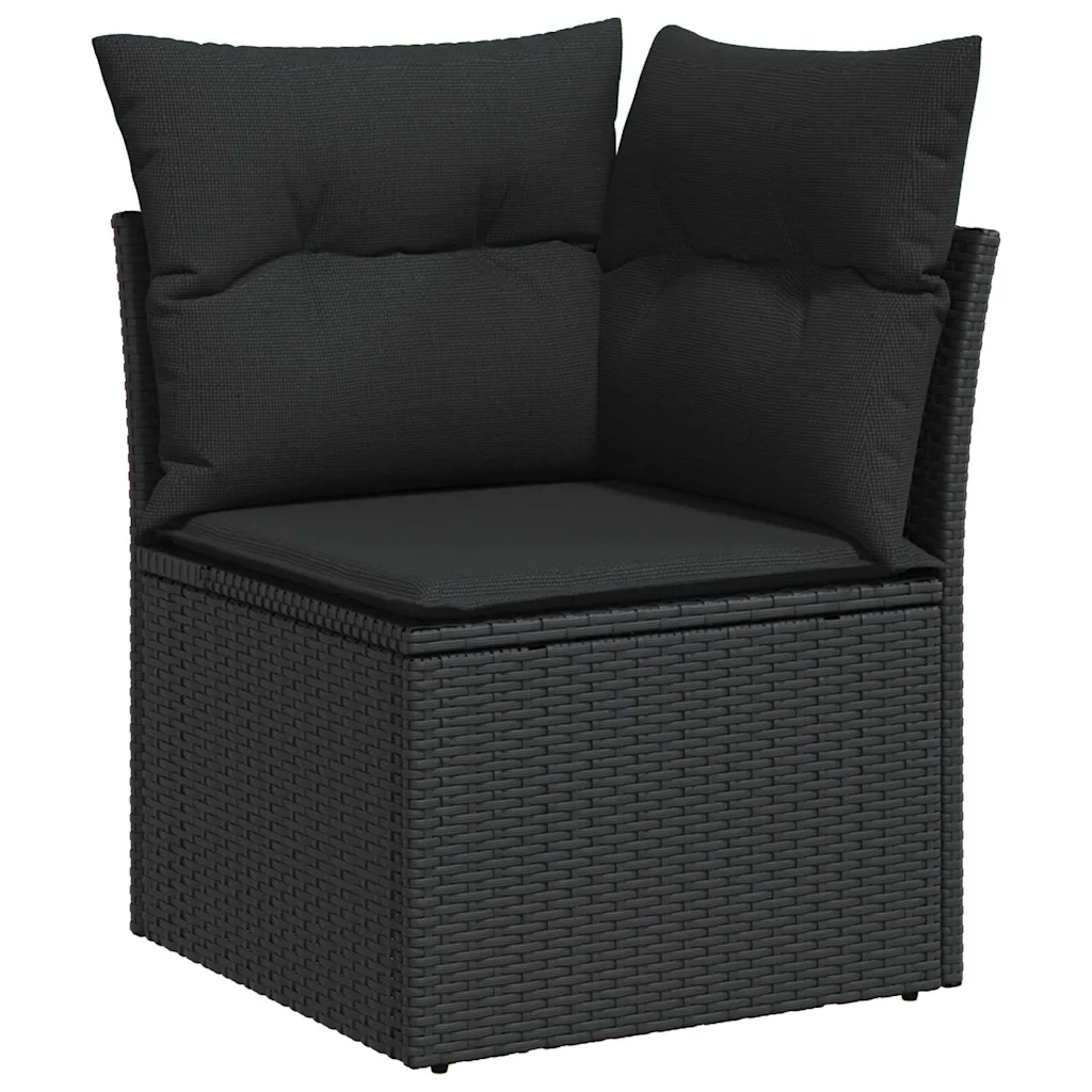 9-osaline modulaarne aia diivanikomplekt patjadega, must polürotang, 319 x 209 x 85 cm