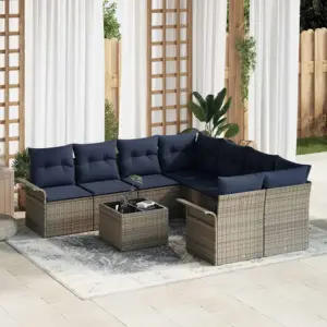 9-osaline modulaarne polürotangist aiamööbli diivanikomplekt patjadega, hall ja tumesinine, 242,5 x 234 x 85 cm