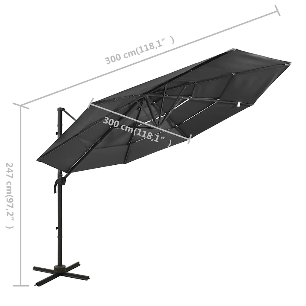 Reguleeritav aia päikesevari ristalusega, alumiiniumraamiga, antratsiithall, 300 x 300 cm