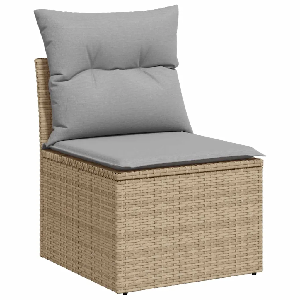 7-osaline aiamööbli diivanikomplekt padjadega, beež ja heledhall polürotang, reguleeritava lauaga
