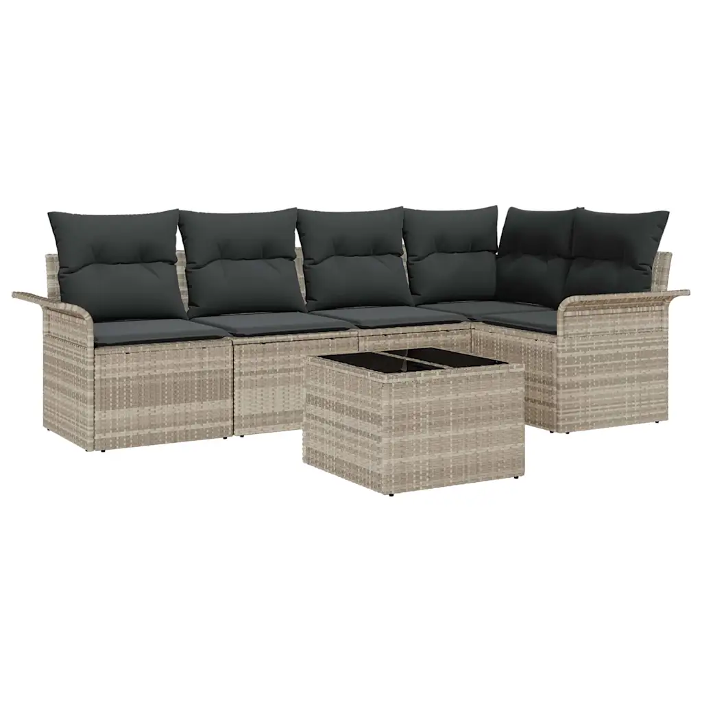 Modulaarne aianurgadiivani komplekt lauaga, 6 osa, hall polürotang, patjadega