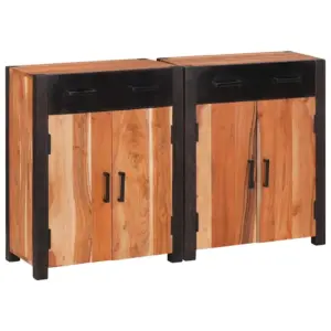 Akaatsiapuidust kõrvalkapid 2 tk, 2 sahtlit ja 4 ust, pruun, 110 x 30 x 75 cm