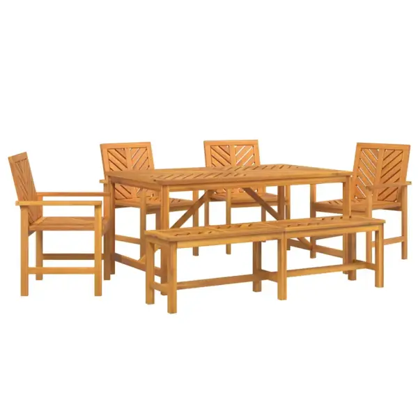6-kohaline aiamööbli komplekt lauaga, 4 tooli ja pingiga, akatsiapuidust, pruun, laud 150 x 90 x 74 cm - 2