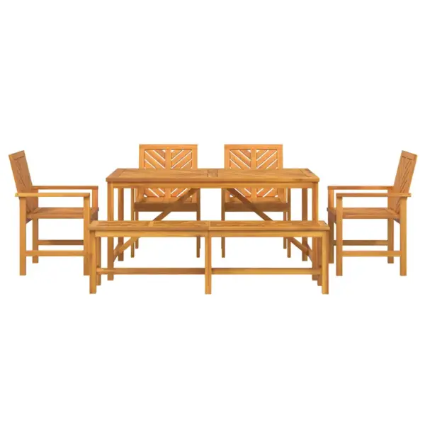 6-kohaline aiamööbli komplekt lauaga, 4 tooli ja pingiga, akatsiapuidust, pruun, laud 150 x 90 x 74 cm - 8