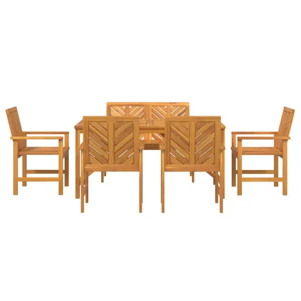 6-kohaline pruun akatsiapuidust aiamööbli komplekt, ristkülikukujuline laud 150 x 90 cm, 4 tooli ja aiapink - 8