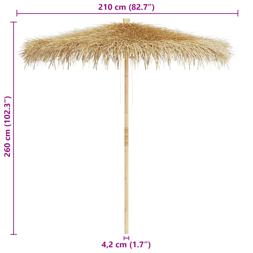 Aiapäikesevari bambuspostiga, banaanilehekatusega, 270 cm, pruun