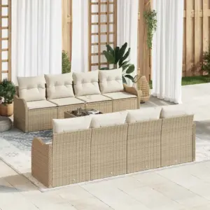 7-osaline modulaarne aia diivanikomplekt, beež polürotang, laud 55 x 55 x 37 cm