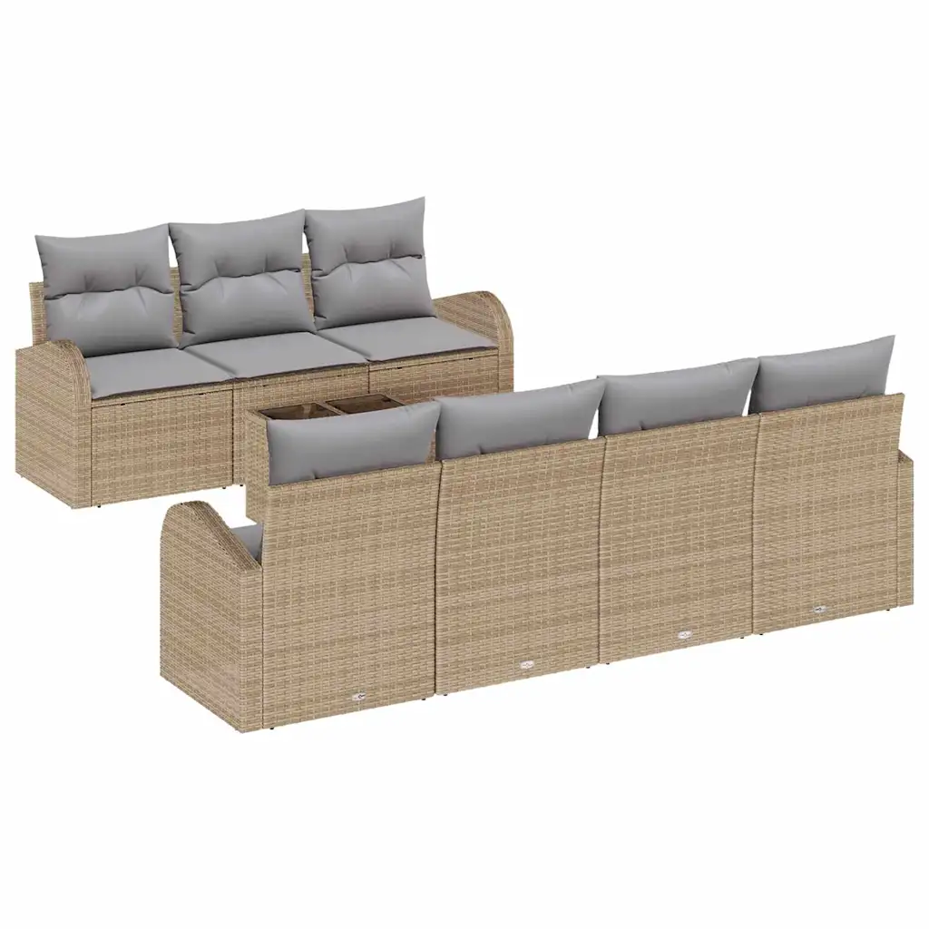 8-osaline modulaarne aiamööbli diivanikomplekt, beež polürotang, karastatud klaasiga laud 55 x 55 x 37 cm