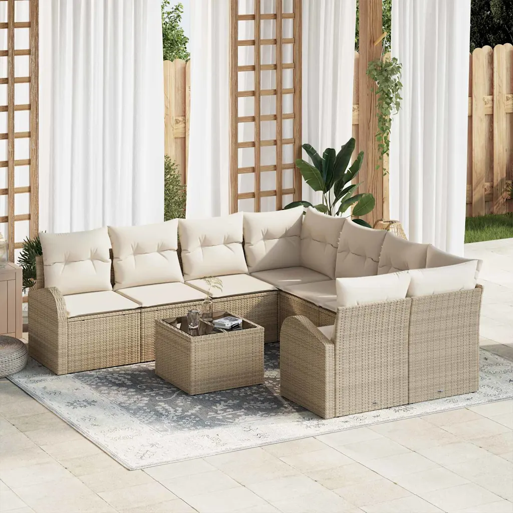 Modulaarne aianurgadiivani komplekt lauaga, beež polürotang, 9 osa, 234 x 234 x 85 cm