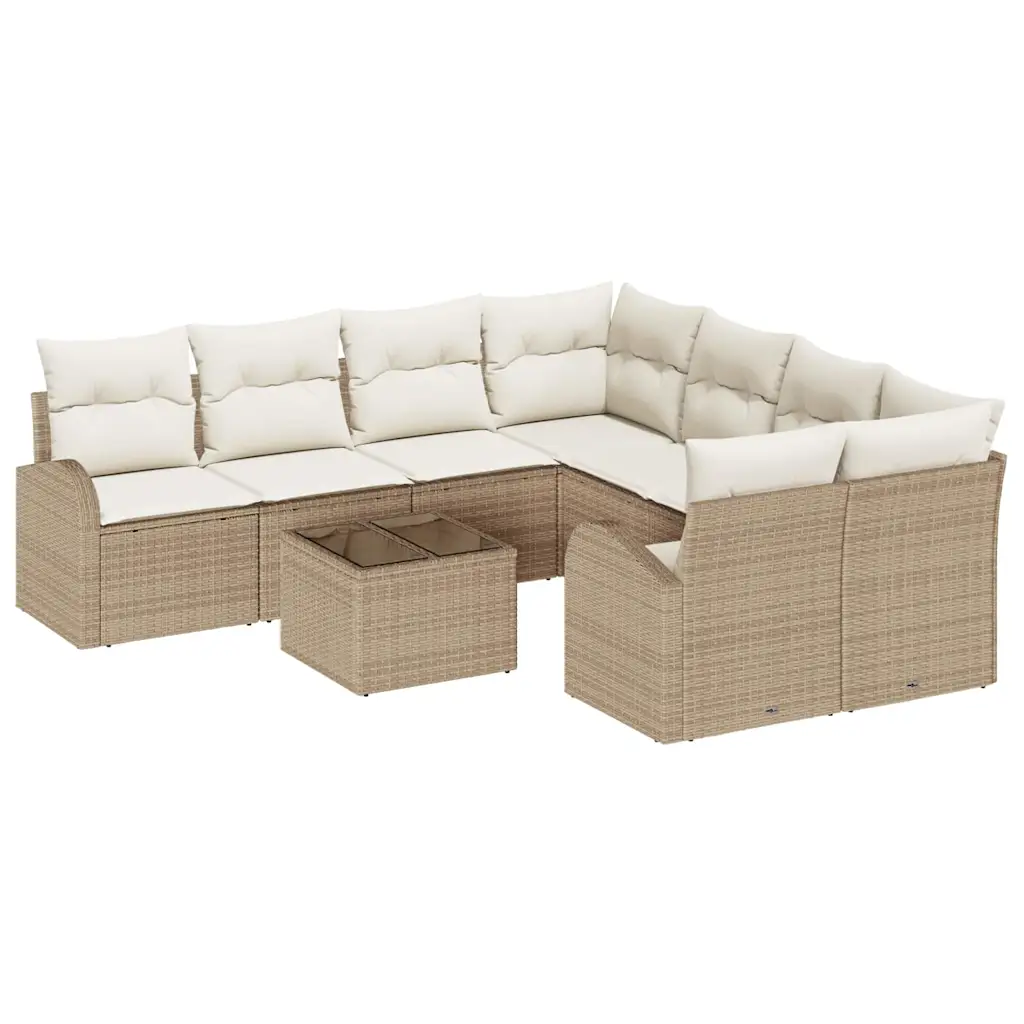 Modulaarne aianurgadiivani komplekt lauaga, beež polürotang, 9 osa, 234 x 234 x 85 cm