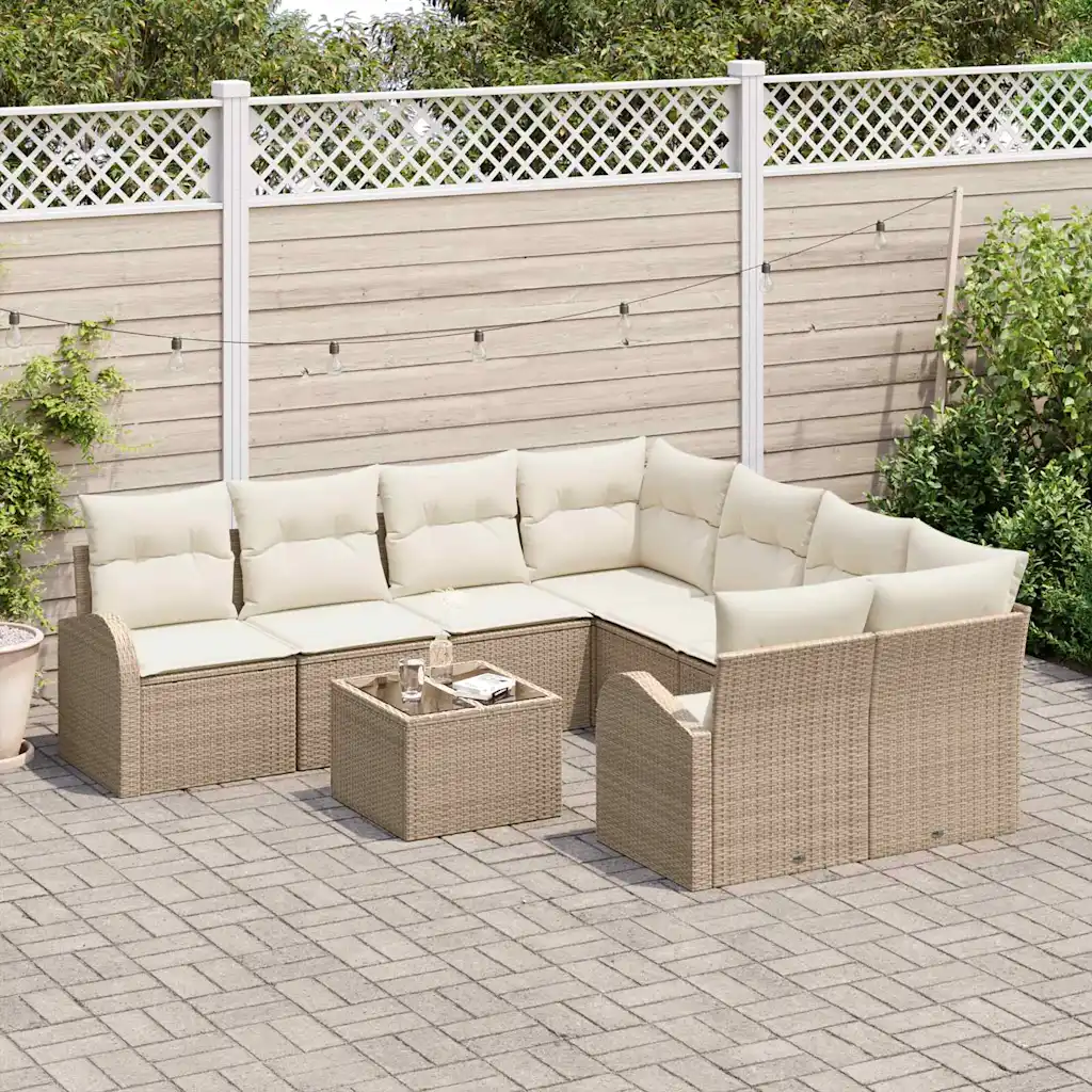 Modulaarne aianurgadiivani komplekt lauaga, beež polürotang, 9 osa, 234 x 234 x 85 cm
