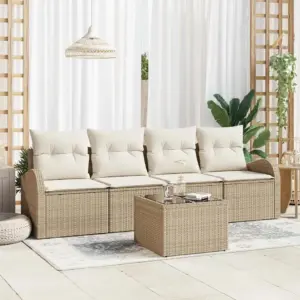 Modulaarne beež polürotangist aiadiivanikomplekt lauaga