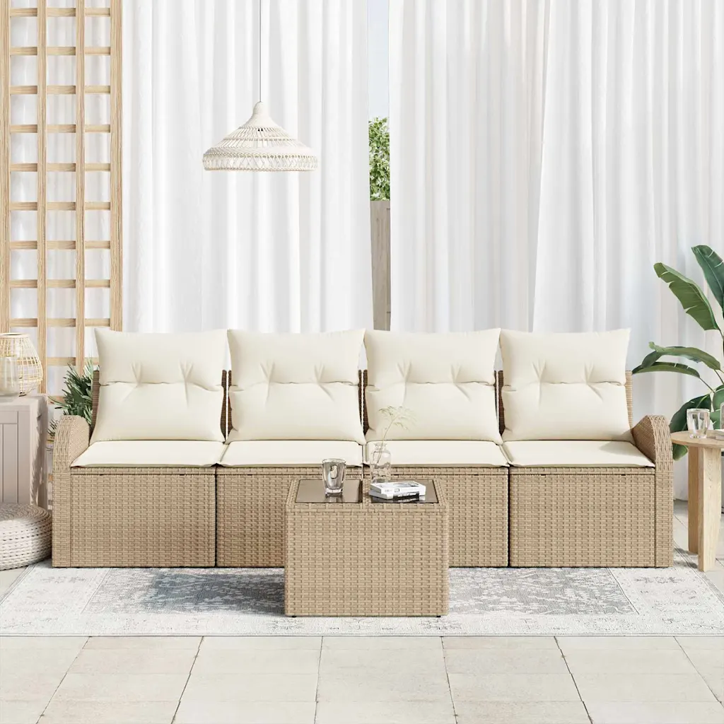 Modulaarne beež polürotangist aiadiivanikomplekt lauaga