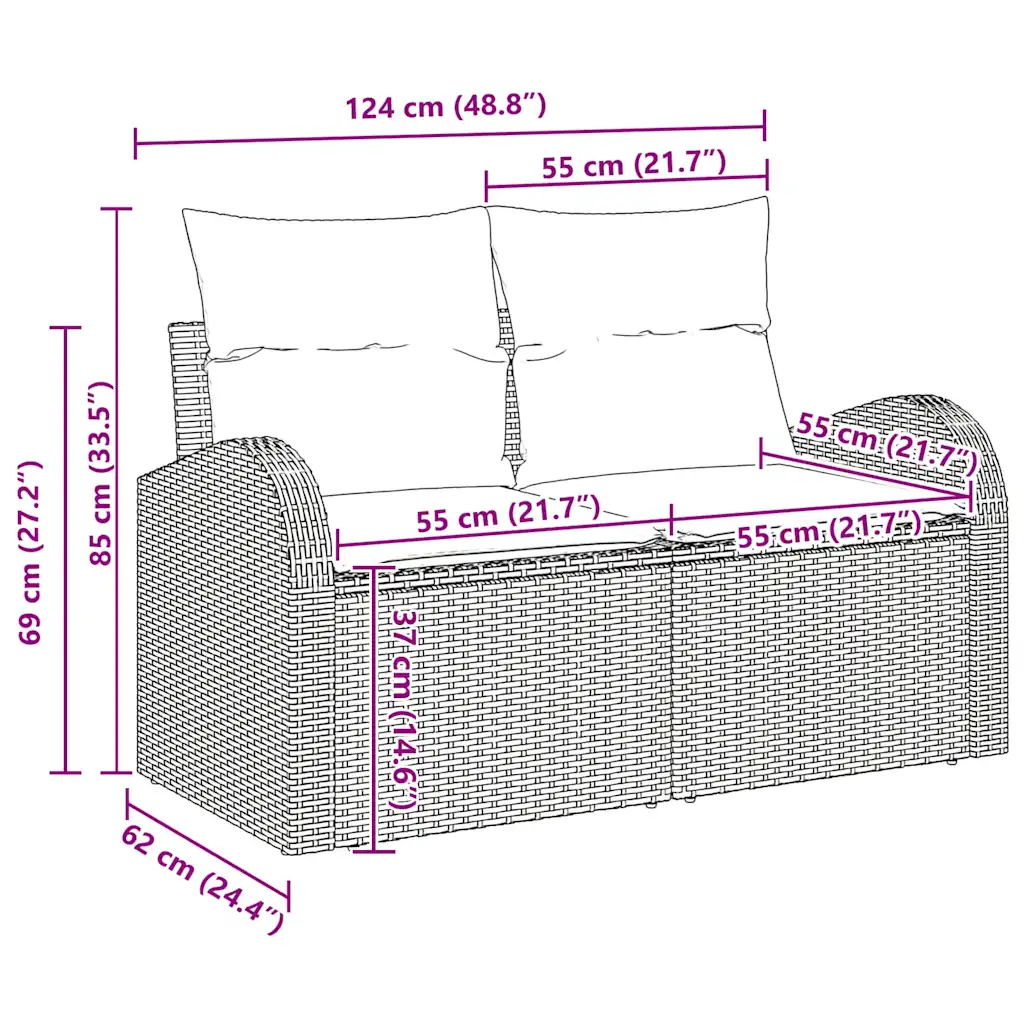 Modulaarne beež polürotangist aiadiivanikomplekt lauaga