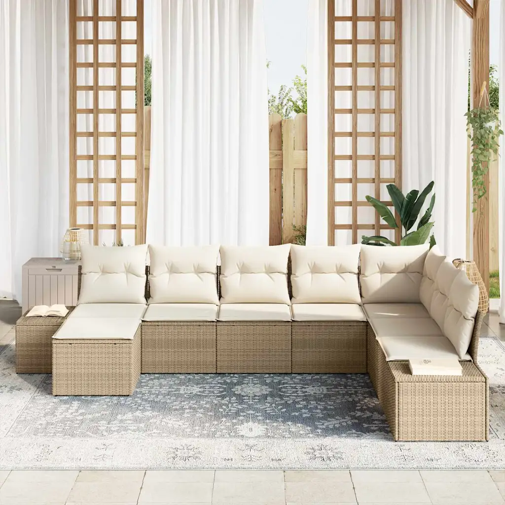 8-osaline polürotangist aia diivanikomplekt patjadega, beež, modulaarne