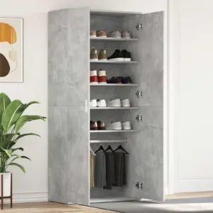 Kõrge kingakapp 5 riiuliga, betoonhall tehispuit, 80 x 39 x 178 cm
