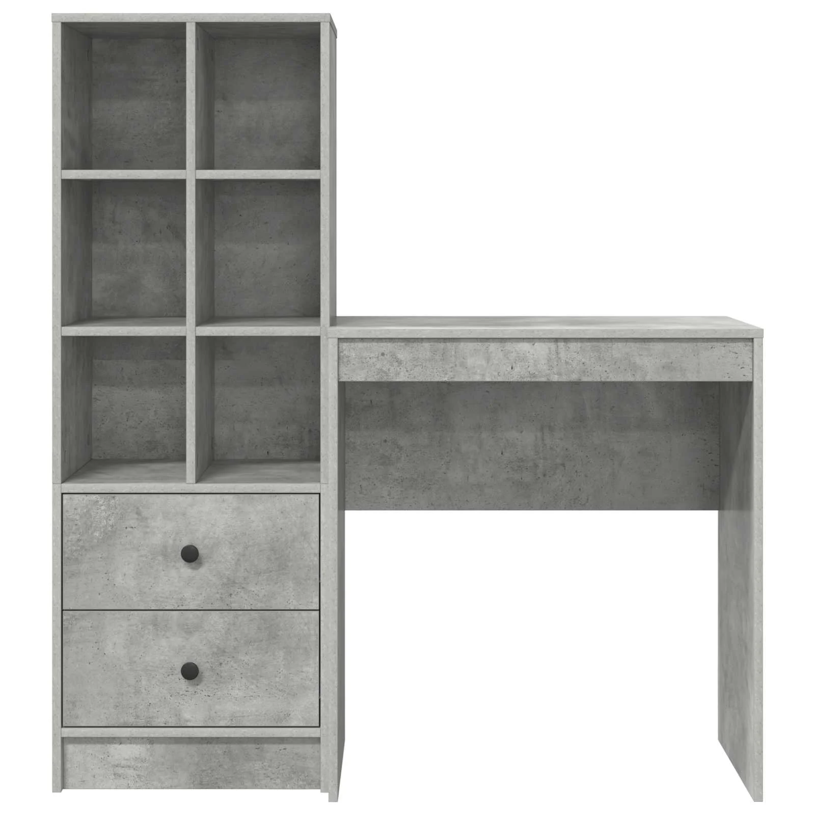 Kirjutuslaud kõrge riiuli ja 2 sahtliga, betoonhall, 2-osaline, 115,5 x 40 x 127 cm