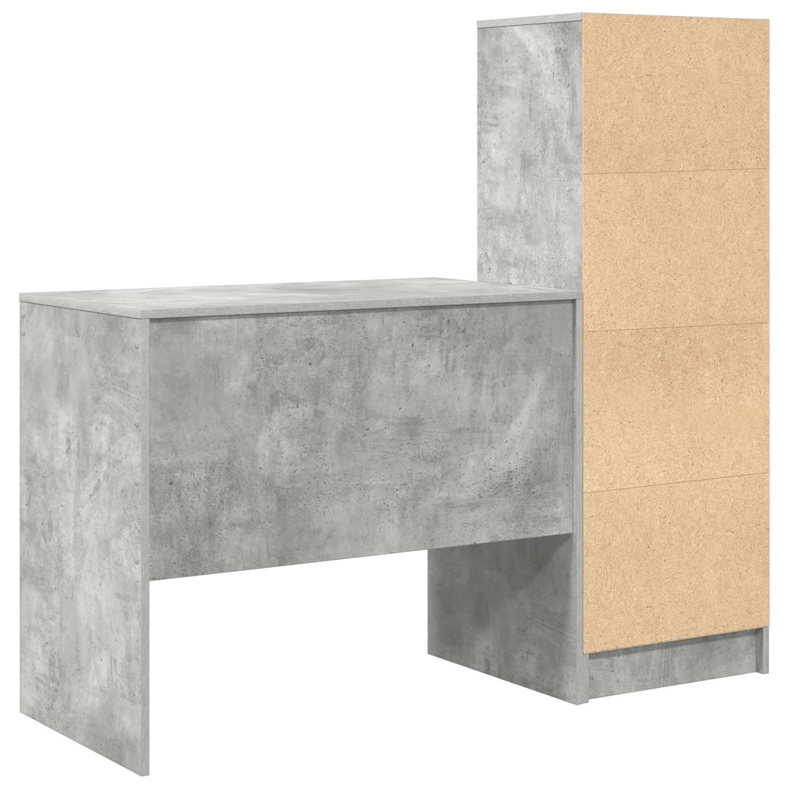 Betoonhall kirjutuslaud kõrge riiulkapi ja sahtlitega, 2-osaline komplekt, 135,5 x 50 x 127 cm