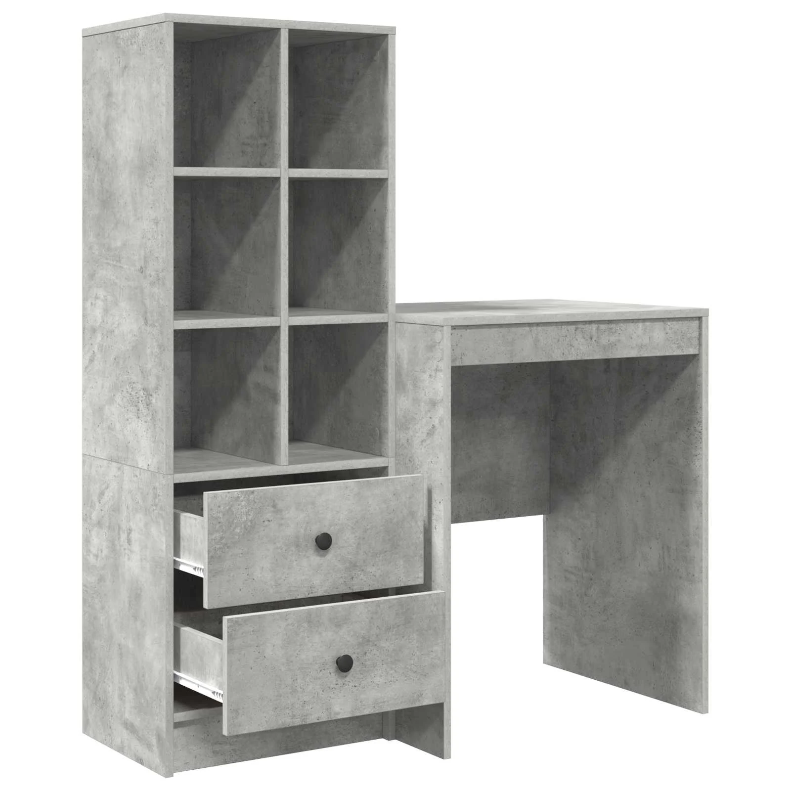 Kirjutuslaud riiulkapiga, 2-osaline komplekt, betoonhall, 105,5 x 50 x 127 cm