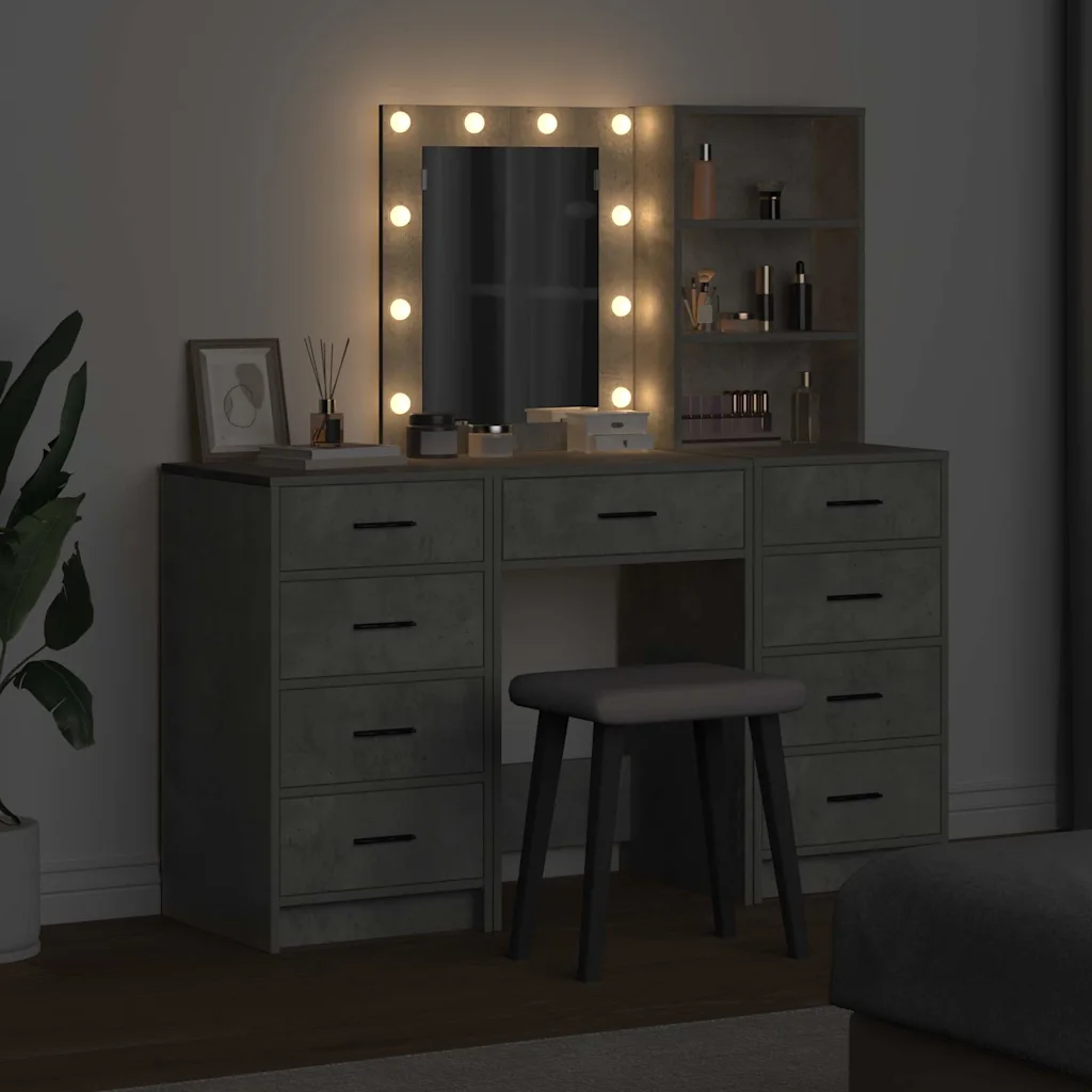 Hall meigilaud LED-peegliga, 3-osaline tehispuidust, 50 x 41 x 135 cm