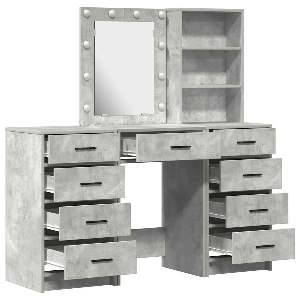 Hall meigilaud LED-peegliga, 3-osaline tehispuidust, 50 x 41 x 135 cm