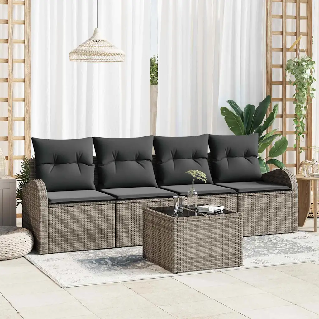 Hall modulaarne polürotangist aiadiivanikomplekt patjade ja klaaslauaga, laud 55 x 55 x 37 cm