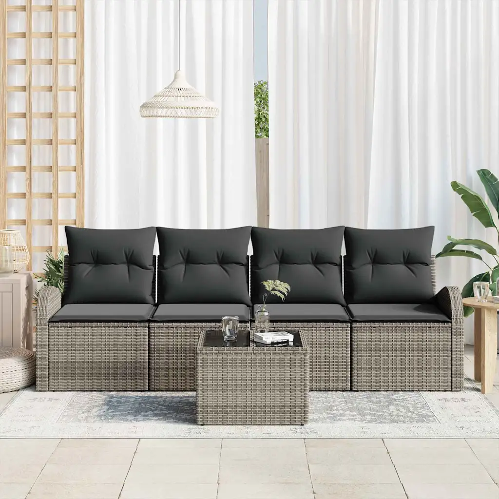 Hall modulaarne polürotangist aiadiivanikomplekt patjade ja klaaslauaga, laud 55 x 55 x 37 cm