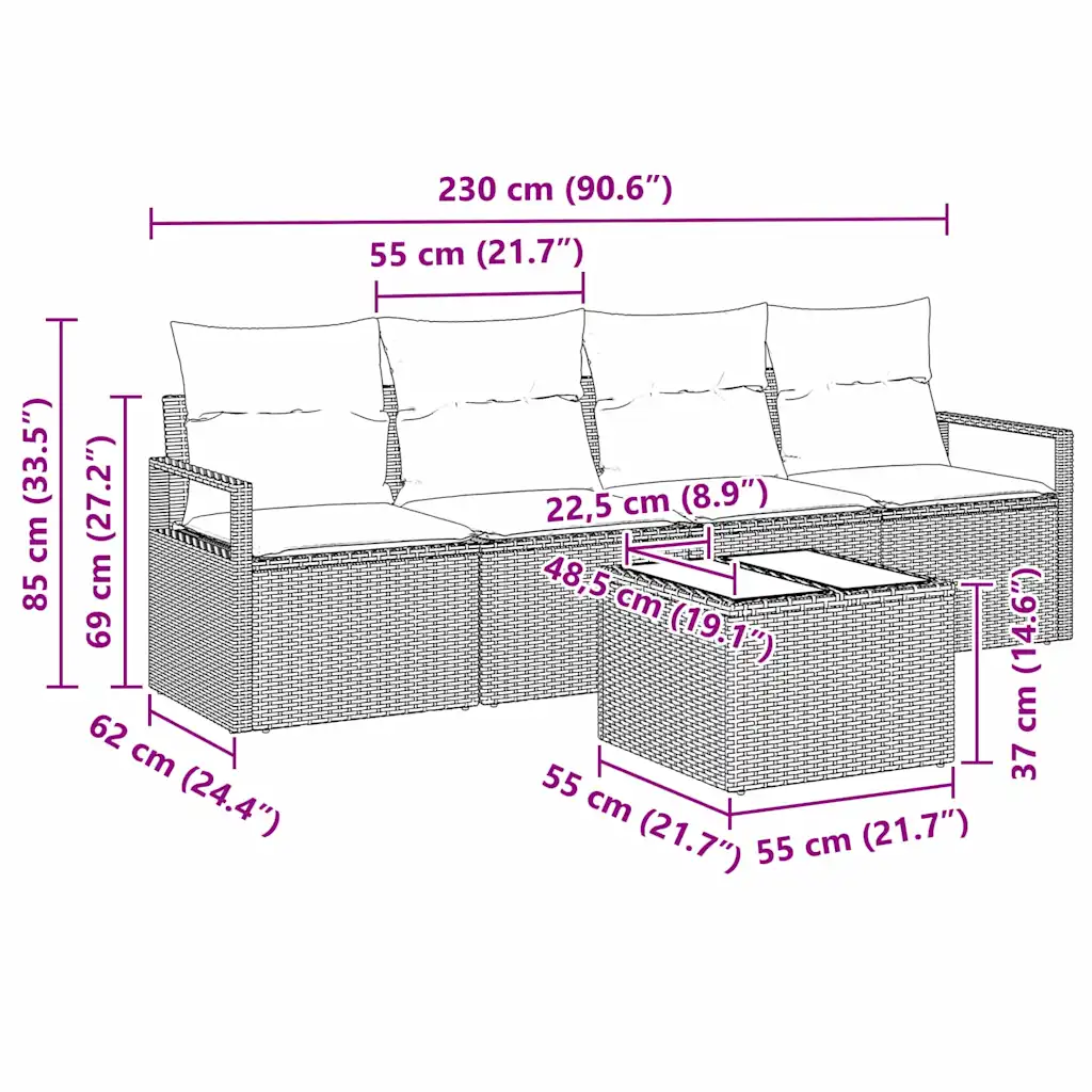 Hall modulaarne polürotangist aiamööbli komplekt patjadega, 11-osaline