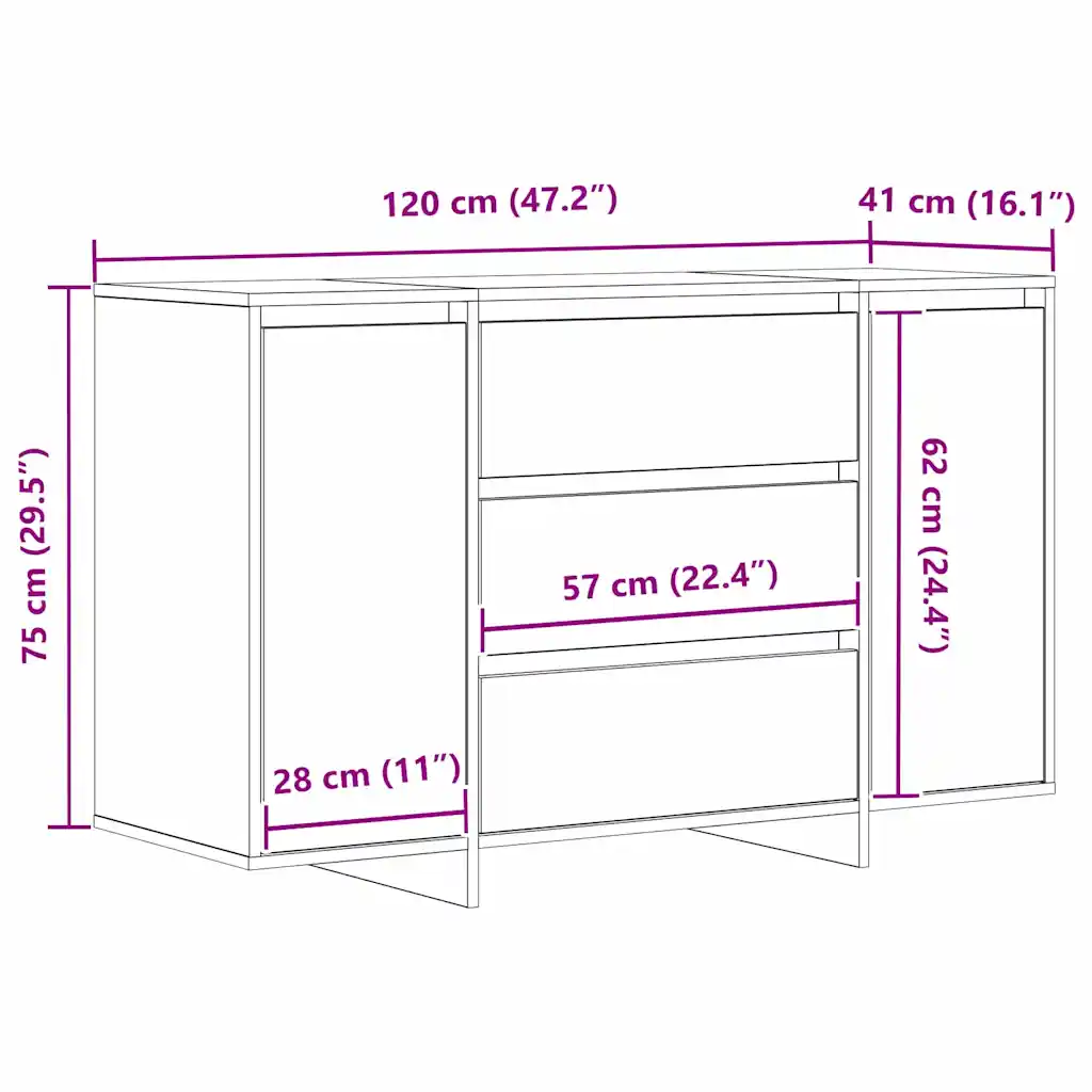 Hall sonoma kapp 3 sahtli ja 2 uksega, tehispuit, 120 x 41 x 75 cm