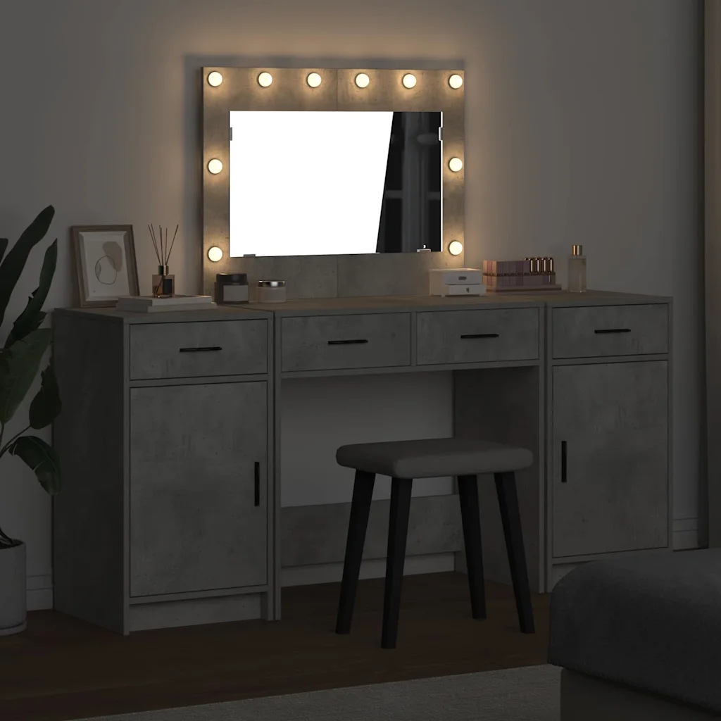 Hall tualettlaud LED-peegli ja kõrvalkapiga, 4 sahtlit, tehispuit