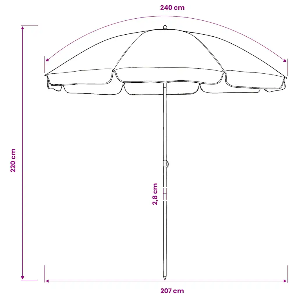 Hawaii stiilis ranna päikesevari, kallutatav, valge, 240 cm