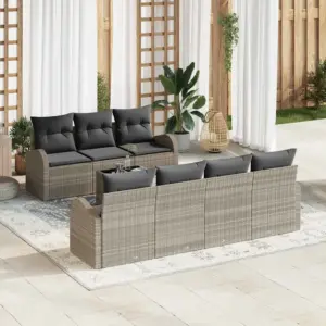 8-osaline helehall polürotangist aiadiivanikomplekt, modulaarne, laud 55 x 55 x 37 cm