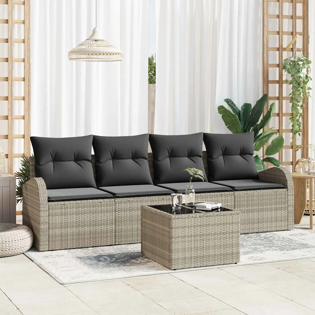 Modulaarne aia diivanikomplekt lauaga, 5-osaline, helehall polürotang