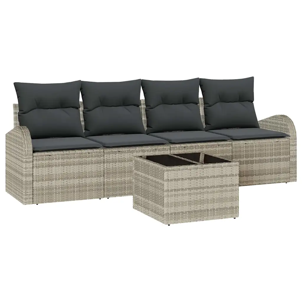 Modulaarne aia diivanikomplekt lauaga, 5-osaline, helehall polürotang