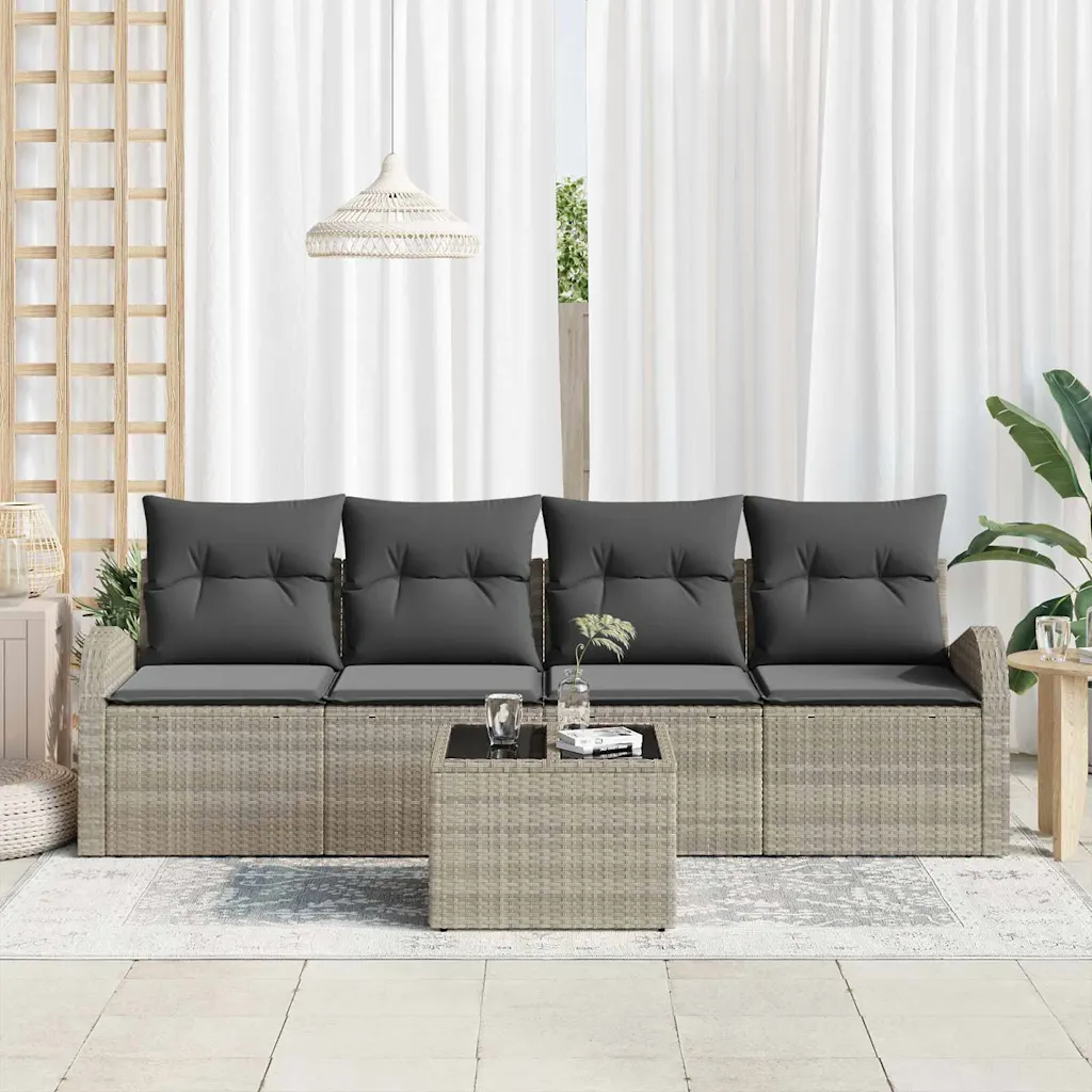 Modulaarne aia diivanikomplekt lauaga, 5-osaline, helehall polürotang