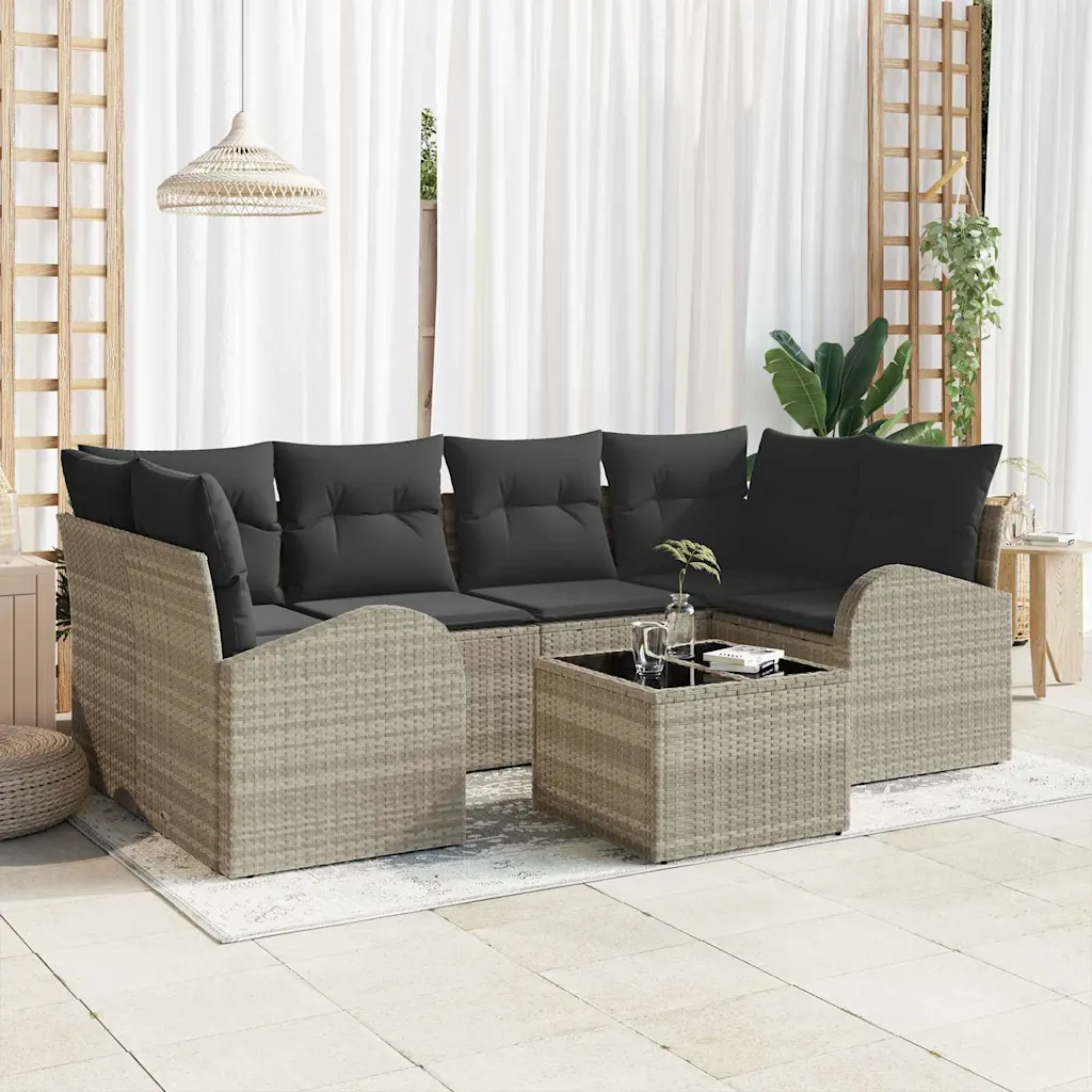 Modulaarne helehall polürotangist aiadiivani komplekt lauaga, laud 55 x 55 x 37 cm