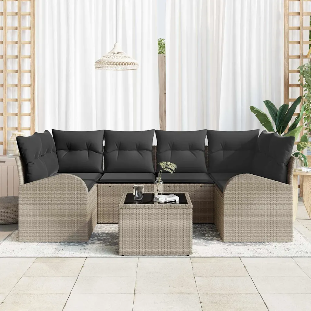 Modulaarne helehall polürotangist aiadiivani komplekt lauaga, laud 55 x 55 x 37 cm
