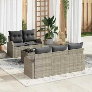 Helehall modulaarne polürotangist aiamööbli komplekt patjade ja lauaga 55 x 55 x 37 cm, 6 osa