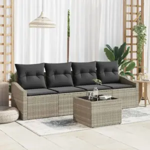Helehall polürotangist modulaarne diivanikomplekt patjadega, 5-osaline