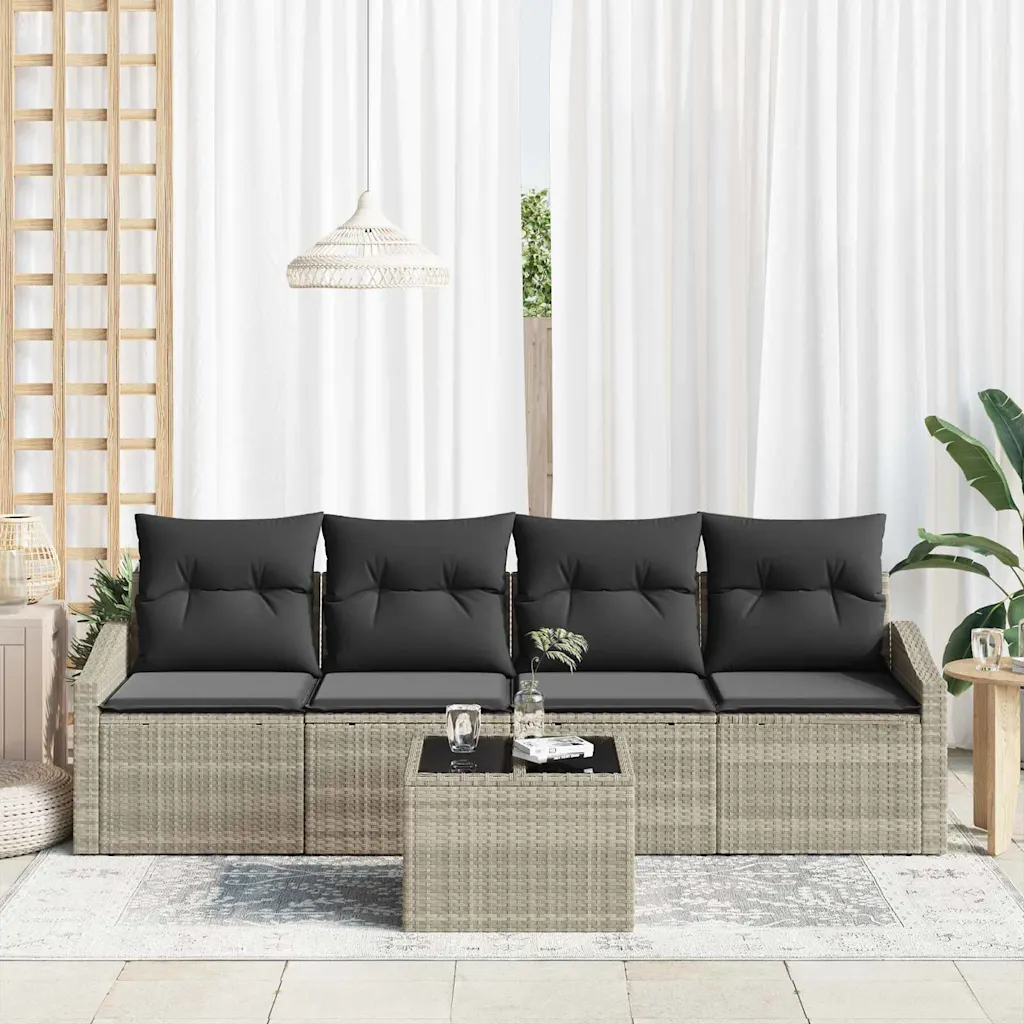 Helehall polürotangist modulaarne diivanikomplekt patjadega, 5-osaline